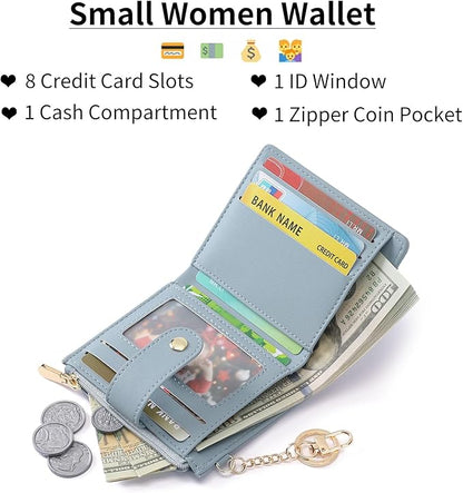 GAEKEAO Slim Wallet for Women, RFID Blocking Credit Card Holder Bifold Wallet with Zipper Coin Pocket, ID Window