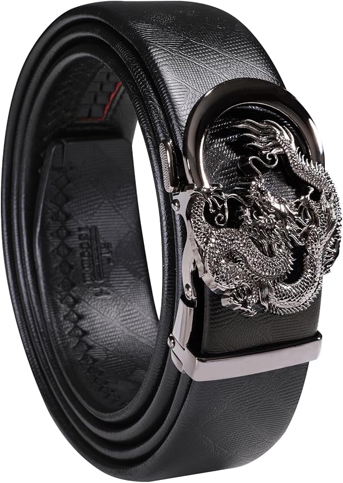 Dubulle Designer Ratchet Belt for Men Leather Fashion Adjustable Automatic Buckle Sliding Removable Dress Casual