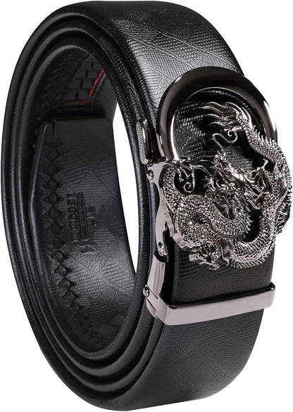 Dubulle Designer Ratchet Belt for Men Leather Fashion Adjustable Automatic Buckle Sliding Removable Dress Casual
