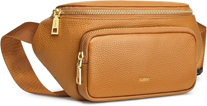 Kattee Fanny Packs for Women, Leather Crossbody Bags for Women Trendy, Small Belt Bag,Fashion Waist Packs with RFID Blocking, Brown
