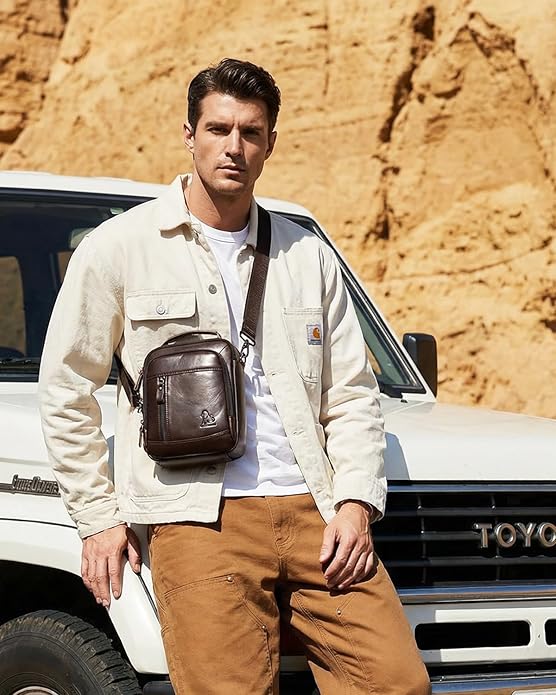 Premium Leather Men's Crossbody -Organized Storage & Durable,Stylish for Daily Carry