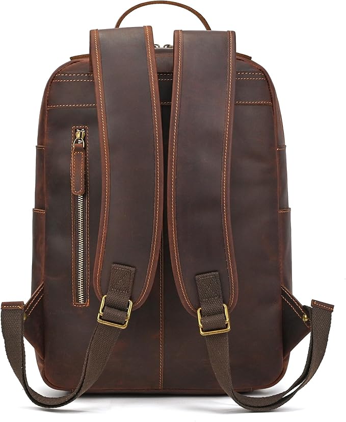 Vintage Full Grain Leather Backpack for Men, 16" Laptop Rucksack For Men Hiking Trave Work Business Bag, 1829 Brown