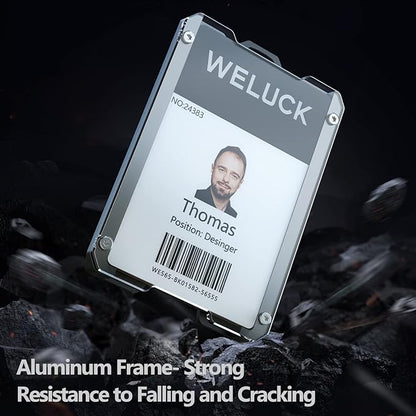 ID Badge Holder, Durable Aluminum ID Card Holder/Wallet with Lanyard and Metal Clip, 4 Cards/ID Badges Holder by WELUCK, for Business Office Work Police Outdoor Gift (Grey01)