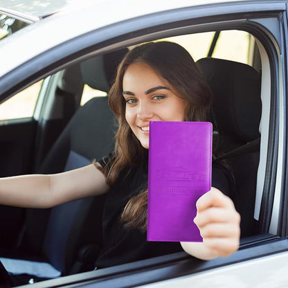 Car Accessories Registration and Insurance Holder,Leather Essential Card Magnetic Shut Vehicle Glove Box Organizer Case for Auto Driver License Document Truck Motorcycle Boat-Purple