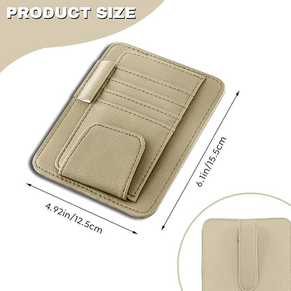 Car Sun Visor Organizer, Multifunctional Auto Visor Document Holder with Sunglasses Clip, Universal Car Interior Accessories Organizer for Drving License, Card, Pen (Beige)