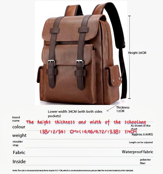 Business Men and Women PU Leather Backpack 15.6inch Laptop Waterproof Backpack Travel Commuter Lightweight schoolbag (Khaki backpack10,Medium)