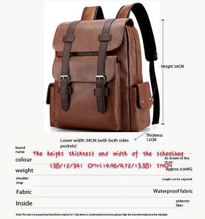 Business Men and Women PU Leather Backpack 15.6inch Laptop Waterproof Backpack Travel Commuter Lightweight schoolbag (Khaki backpack10,Medium)