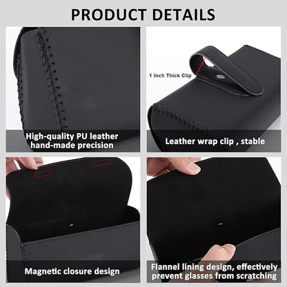 Accmor Glasses Holder for Car Sun Visor, 2 Pack Vehicle Sunglasses Holders Case with Hidden Magnetic Closure, Universal Fit Leather Auto Eyeglasses Organizer Box Eyeglass Hanger Clip Car Accessories