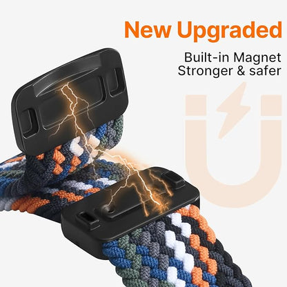 Fullmosa Magnetic Braided Watch Bands - 18mm 20mm 22mm Quick Release Watch Strap, Stretchy Nylon Solo Loop Compatible with Garmin Samsung Galaxy Amazfit for Men Women(22mm, Denim+Black)