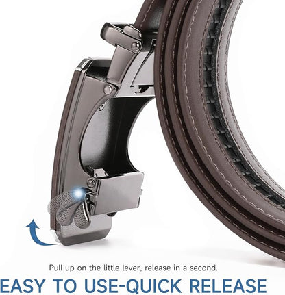 GAEKEAO Ratchet Belts for Men Dress Casual 1 3/12" Adjustable Genuine Leather Slide Buckle Designer Belt with Box Trim to Fit