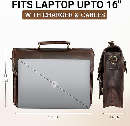 RUSTIC TOWN Leather Messenger Bag for Men - Full Grain Leather Briefcase Laptop Satchel Office Crossbody Travel Bag
