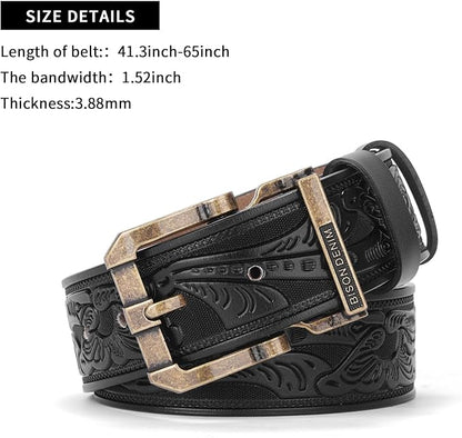 BISON DENIM Men's Genuine Leather Casual Belt, Classic Western Cowboy Dress Belts