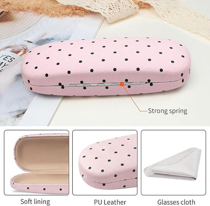 Glasses Case Hard, Cute Sunglasses Case for Women Leather Protective Case for Eyeglass with Cleaning Cloth