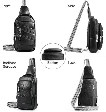 Conceal Carry Sling Bag - Virgan Leather Sling Backpack Fanny Pack Crossbody Chest Bags with Holster&Guitar Strap…