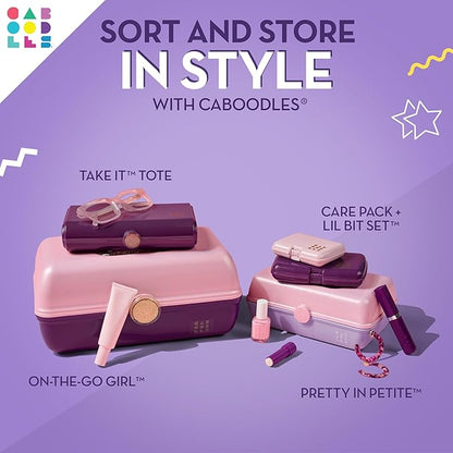 Caboodles Pretty in Petite Makeup Box, Two-Tone Lavender on Violet, Hard Plastic Organizer Box, 2 Swivel Trays, Fashion Mirror, Secure Latch for Safe Travel