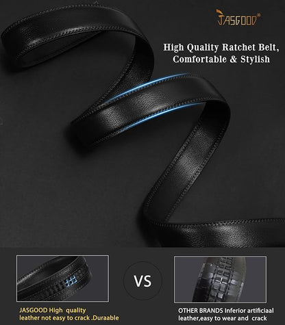 JASGOOD Ratchet Belt Replacement Strap 1 1/8", Leather Belt Strap for 35MM Slide Click Buckle