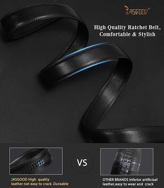JASGOOD Ratchet Belt Replacement Strap 1 1/8", Leather Belt Strap for 35MM Slide Click Buckle