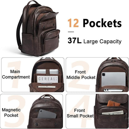 Leresas 37L Backpack Purse for Women Mens for Work Laptop Travel Business Back Pack Vegan Leather Fashion College Computer Teacher Bag Daypack Coffee