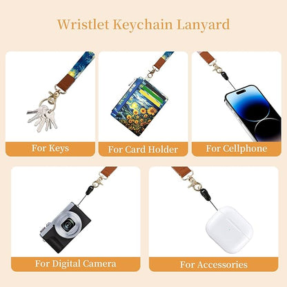 Hancynir Sunflower Slim Wallet Women Credit Card Holder, RFID Blocking Front Pocket Wallet Wristlet Keychain Lanyard, Small Cute Mini Card Case, Thin Travel Zipper Coin PU Leather Ladies Female Gifts