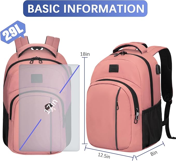 LARIPOP Carry On Backpack for Airplane, 15.6 Inch Laptop Backpack with USB Charging Port, Water Resistant Business Travel Backpack, Lightweight College School Bookbag Anti Theft for Men Women, Flesh