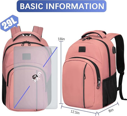 LARIPOP Carry On Backpack for Airplane, 15.6 Inch Laptop Backpack with USB Charging Port, Water Resistant Business Travel Backpack, Lightweight College School Bookbag Anti Theft for Men Women, Flesh