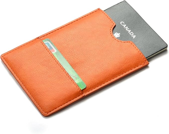 XEYOU Passport Holder Cover - Ultra Slim Premium Vegan Leather Travel Wallet Case Cover (Orange)