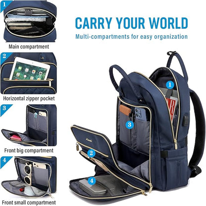 LOVEVOOK Laptop Backpack for Women, Water Resistant Travel Work Backpacks Purse Stylish College Business Teacher Nurse Computer Bag with USB Charging Port, Fits 17" Laptop