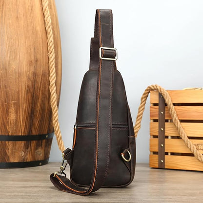 NIUCUNZH Genuine Leather Sling Bag Front Metal-Latch Crossbody Bags Handmade Vintage Chest Shoulder Backpack for Women Men