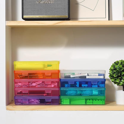novelinks Plastic Small Storage Bins with Lids for Organizing, Mini Clear Storage Containers and Stackable Storage Box Organizer for Pencil Boxes, Task Boxes, Crayon Boxes (9 Pack Medium -Color)