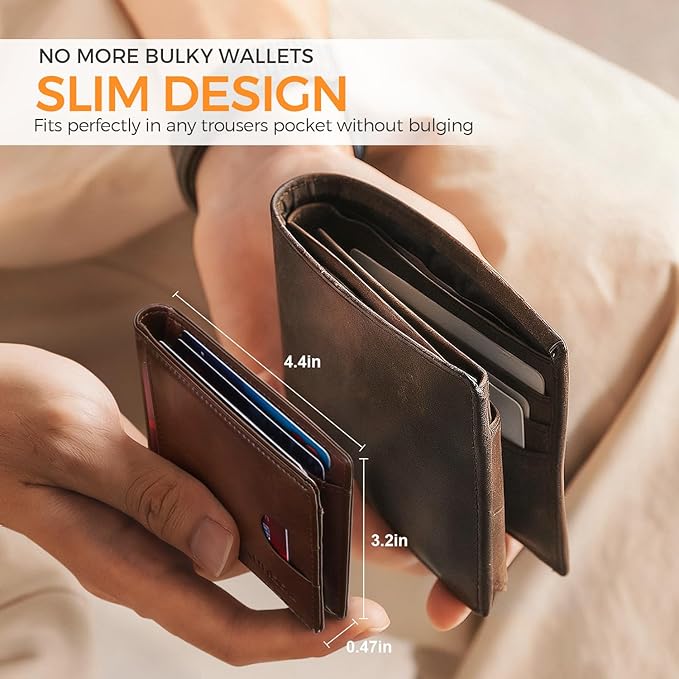 RUNBOX Slim Money Clip Wallets for Men RFID Blocking 11 Card Holder Minimalist Small Leather Bifold Men's Front Pocket Wallet Gift Box