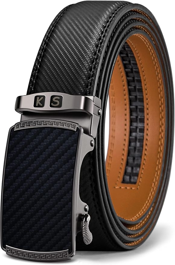 KEMISANT Belt Men, Sliding Ratchet Belt Genuine Leather For Gift Mens Dress Pants Oxfords,Size Adjustable