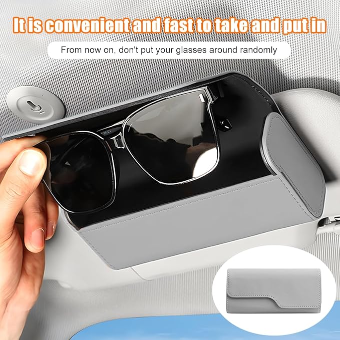 Zpana Sunglass Holder for Car Visor, Leather Auto Eyeglasses Sun Visor Organizer Case with Hidden Magnetic Closure, Auto Protective Glasses Storage Box, Universal for SUV RV Truck (Gray)
