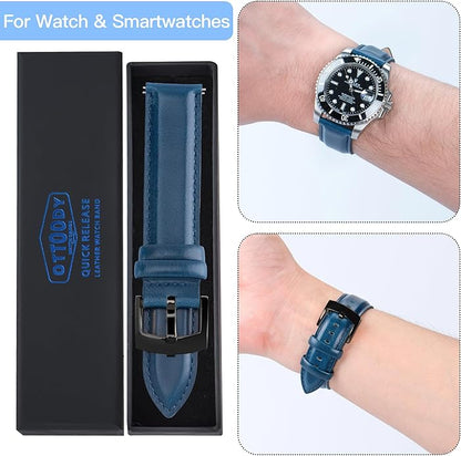 OTTOODY Leather Watch Bands Quick Release, Elegant Top Grain Leather Watch Straps for Men & Women, Choice of Color & Width - 18mm, 19mm, 20mm, 21mm or 22mm Wristbands Bracelet for Watch & Smartwatch