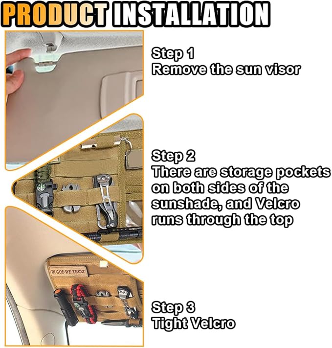 Tactical Molle Car Sun Visor Organizer, Large Molle Visor Panel Storage Pouch Holder, Tactical Gear Truck Storage Shelf, 600D Car Sunshade Storage Bag for Large Vehicle (Khaki)