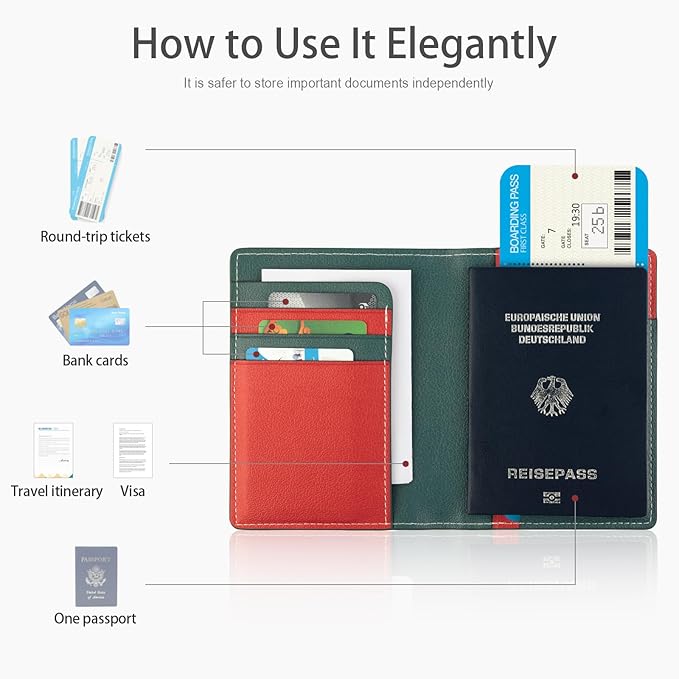 Lychii RFID-blocking Passport Cover, Ultra Slim PU Leather Passport Holder for Travel, Slots for Cards, 5.7" x 4.1"