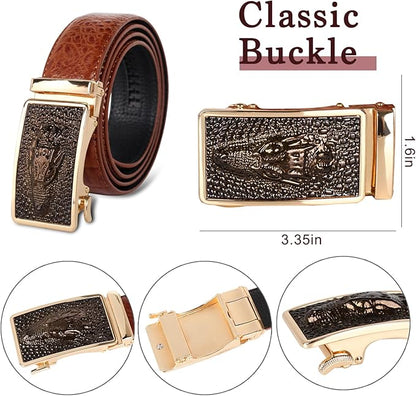 Aurolran Men&Womens Leather Dress Belt Business Automatic Buckle Belt Color-Black Silver Gold