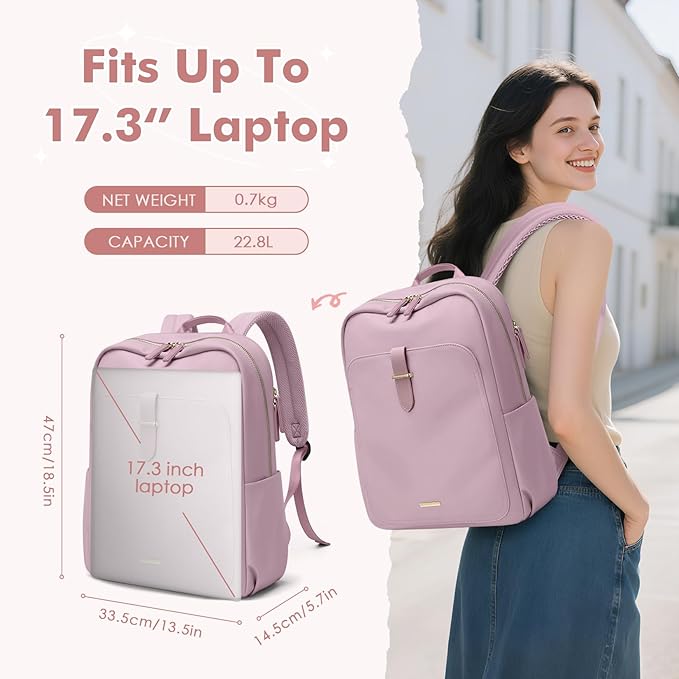 Laptop Backpack for Women,Casual Work Business Backpacks Purse Carry on Travel Backpack,17.3 Inch,Pinkish purple