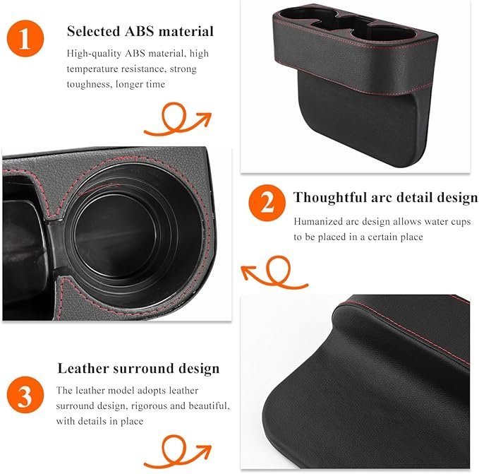 DXNQ Car Cup Holder Gap Filler Organizer, Multifunctional Auto Front Console Gap Filler with Cup Holder, Leather Extra Cup Holder Storage Box for Car Truck SUV, Car Accessories (Black)