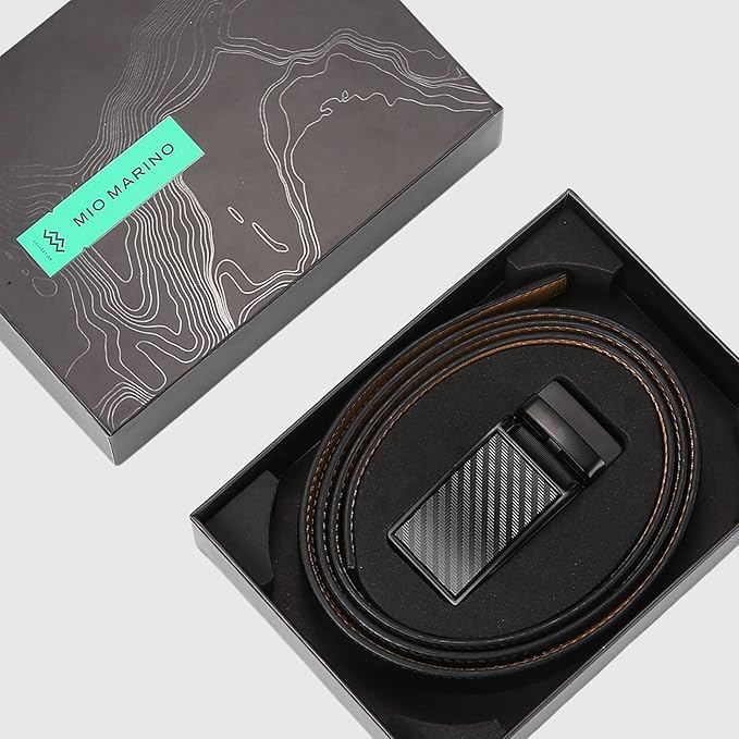 Marino Avenue Ratchet Belt for Men. Adjustable Leather Dress Belt with 38 Easy to Click Into Place Ratchet Closures.
