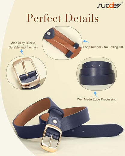 SUOSDEY Women Belts For Jeans Dresses Pants Ladies Leather Waist Belt with Elegant Buckle, Width 1.3"
