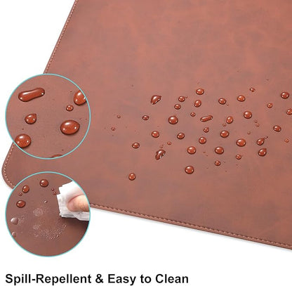 Leather Desk Pad Protector, Office Desk Mat, Large Laptop Mouse Pad, PU Non-Slip Desk Blotter, Waterproof Writing Pad, Computer Keyboard Mat for Desktop 39.4 x 17 inch (Brown)