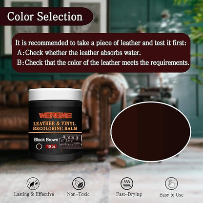 Leather Recoloring Balm & Color Restorer - 10 OZ Multipurpose Dye & Paint for Faded Leather Couches, Car Seats, Shoes | Fix Scratches on Clothing, Furniture & Accessories(Black Brown)