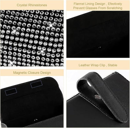 Bling Sunglasses Holder for Car Sun Visor, Rhinestone Auto Eyeglasses Mount Clip Organizer, Leather Sunvisor Sunglasses Storage Case, Universal Glasses Holder Clips for SUV, Sedan, Van (White)