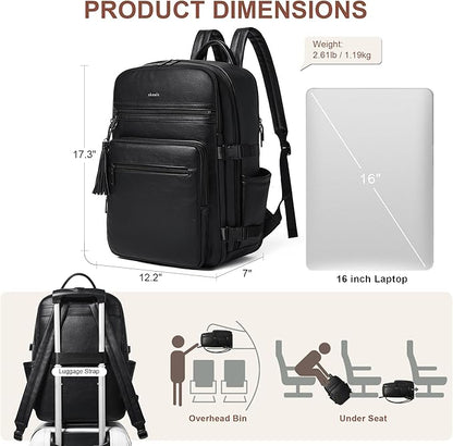 Shrrie Laptop Backpack for Women,Vegan Leather Backpack Work Computer Backpacks fits 16" Laptop,Water Resistant Teacher Nurse Casual Daypack for Weekender Camping Travel,Two-toned Black