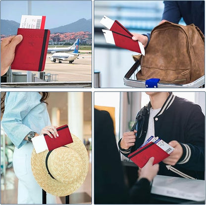 Passport Holder, Passport Cover with Credit Card Slot and Boarding Pass Slot Combo, Passport Wallet Case Book Travel Must Have, RFID Blocking Leather Travel Accessories, Red