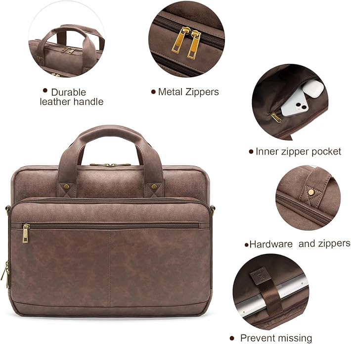 Briefcase for Men Leather Laptop Bag 16 Inch Messenger Bag Vintage Crossbody Laptop Computer Bag for Business,Work,Travel