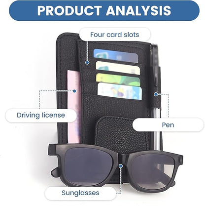 PU Leather Sun Visor Organizer, Car Visor Sunglasses Holder with Card and Pen Pockets, Universal Sunvisor Organizer for Car Truck SUV, Interior Accessories Storage (2PCS)