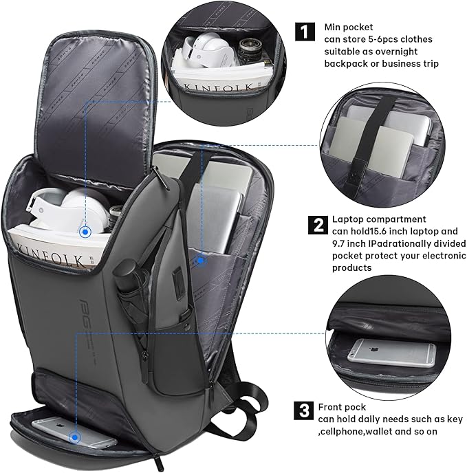 BANGE Business Laptop Smart backpack Can Hold 15.6 Inch Laptop Commute Backpack Carry on bag for men and women (Grey)