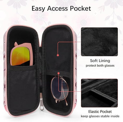 Double Eyeglasses Case Hard Shell Dual Sunglasses Organizer with Zipper Closure Travel Eyewear Storage for Vehicle