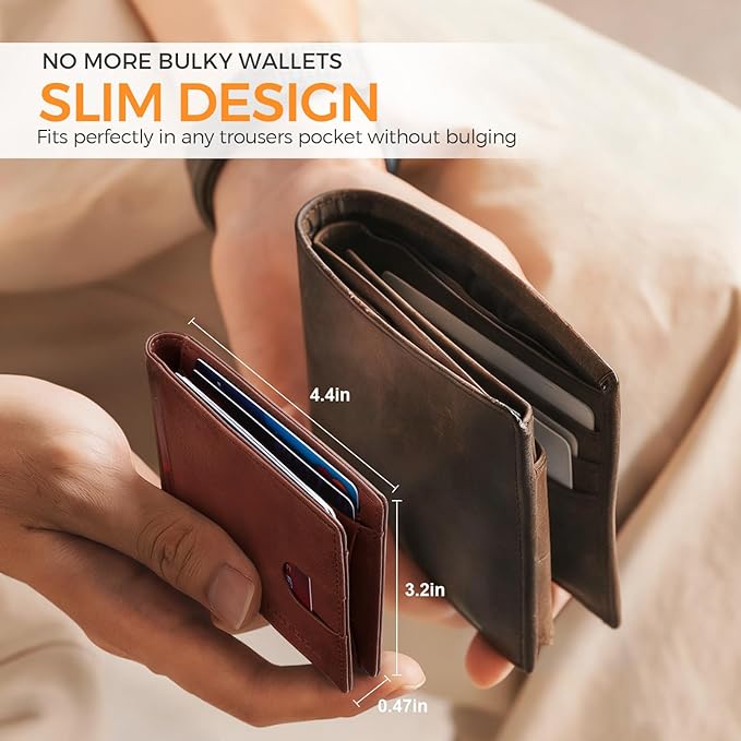 RUNBOX Slim Money Clip Wallets for Men RFID Blocking 11 Card Holder Minimalist Small Leather Bifold Men's Front Pocket Wallet Gift Box